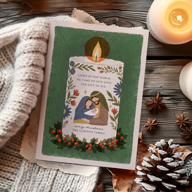 Cartes Pour Fêtes Annuelles Chandelle de la Nativité Holly Noël religieux repl (Créateur téléchargé)