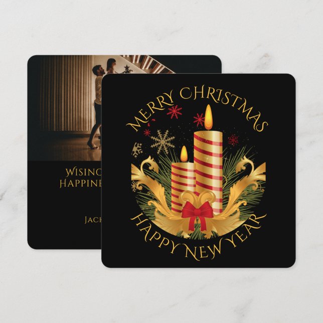 Cartes Pour Fêtes Annuelles Chandelle traditionnelle élégante Photo de Noël (Devant / Derrière)