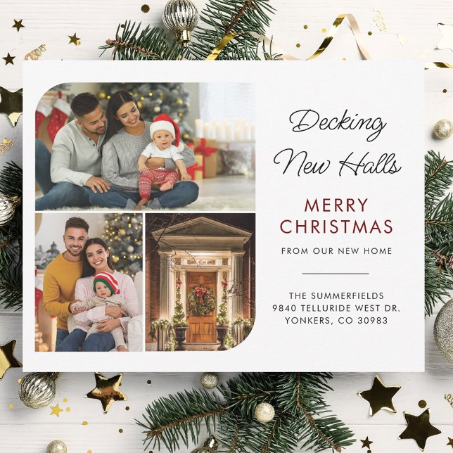 Cartes Pour Fêtes Annuelles Changement d'adresse Fêtes de Noël Photo (Decking New Halls Photo Collage Christmas Moving Announcement)
