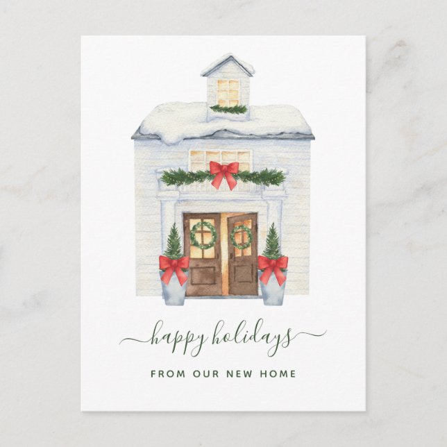 Cartes Pour Fêtes Annuelles Changement d'adresse | Maison de Noël Neige (Devant)
