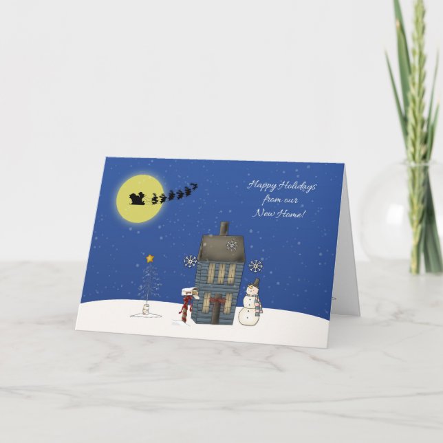 Cartes Pour Fêtes Annuelles Changement d'adresse, scène de neige, voeux de Noë (Devant)