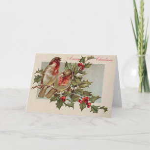 Cartes Pour Fêtes Annuelles Chanson d'oiseau de Noël houx neige