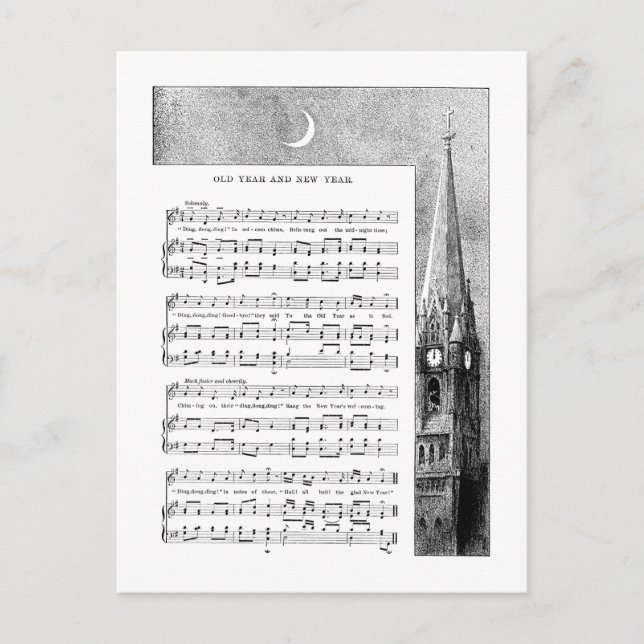 Cartes Pour Fêtes Annuelles Chanson du Nouvel An Steeple et Moon (Devant)