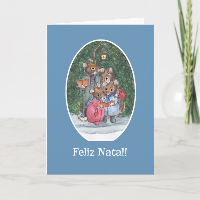 Cartes Pour Fêtes Annuelles Chanteurs Cute Mice Carol Salutation portugaise (Devant)