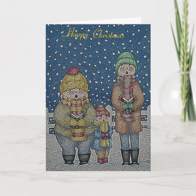 Cartes Pour Fêtes Annuelles chanteurs de carol dans la neige noël (Devant)