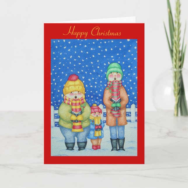 Cartes Pour Fêtes Annuelles chanteurs de carol dans la neige noël (Devant)