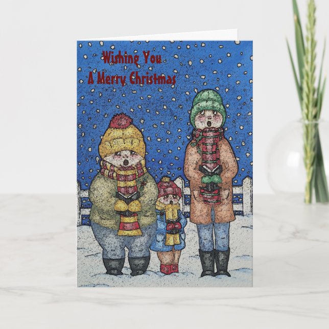 Cartes Pour Fêtes Annuelles chanteurs de carol dans la neige noël (Devant)