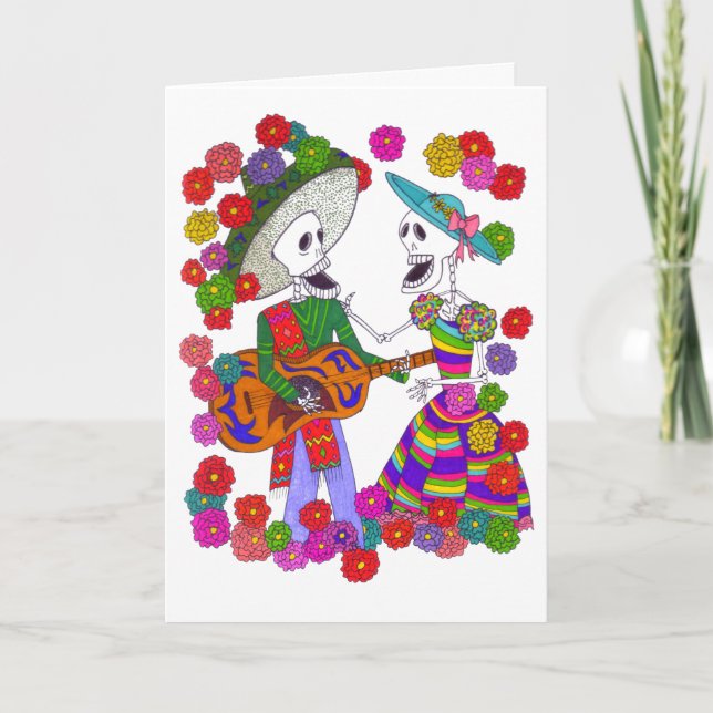 Cartes Pour Fêtes Annuelles Chanteurs de squelette avec Duet de guitare mascul (Devant)