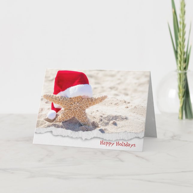 Cartes Pour Fêtes Annuelles Chapeau de Noël sur l'étoile de mer (Devant)