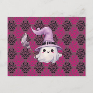 Cartes Pour Fêtes Annuelles Chapeau de sorcière fantôme Broom Rose Violet Hall