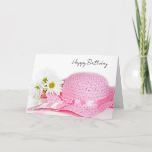 Cartes Pour Fêtes Annuelles Chapeau rose d'anniversaire et marguerites
