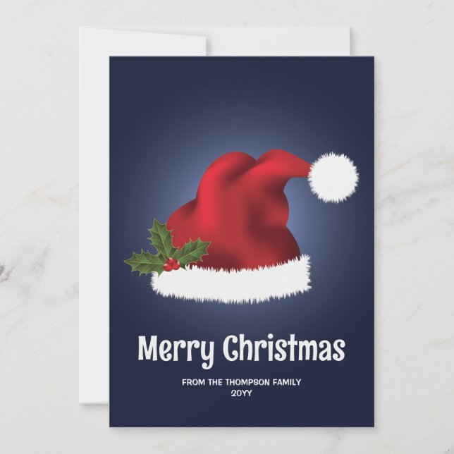 Cartes Pour Fêtes Annuelles Chapeau rouge au Père Noël creux sur bleu (Devant)