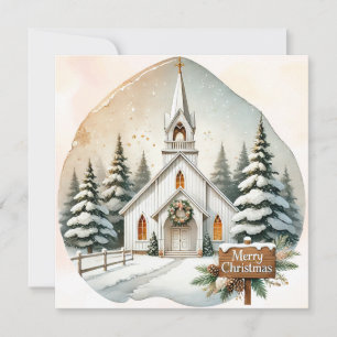Cartes Pour Fêtes Annuelles Chapelle blanche de campagne   Scène de Noël de nu