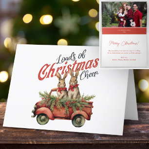 Cartes Pour Fêtes Annuelles Charges de lapins de Noël en Camion Rouge