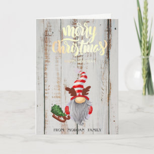 Cartes Pour Fêtes Annuelles Chariot de gnome adorable Bois Joyeux Noël