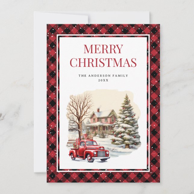 Cartes Pour Fêtes Annuelles Chariot rouge Buffalo jeté Joyeux Noël (Devant)