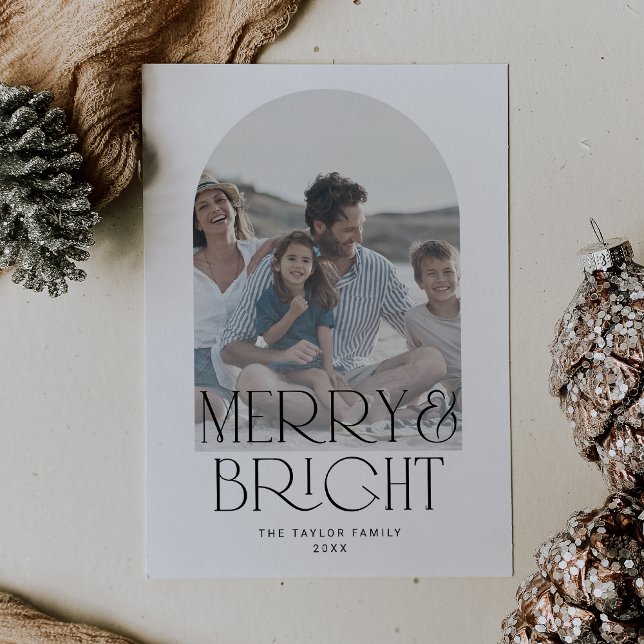 Cartes Pour Fêtes Annuelles CHARLIE Arc Noir Joyeux Bright Photo Noël (CHARLIE Black Arch Merry Bright Photo Christmas Holiday Card)