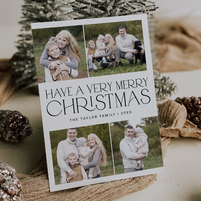 Cartes Pour Fêtes Annuelles CHARLIE Black Famille Simple Multi Photo Noël (CHARLIE Black Simple Family Multi Photo Christmas Holiday Card)