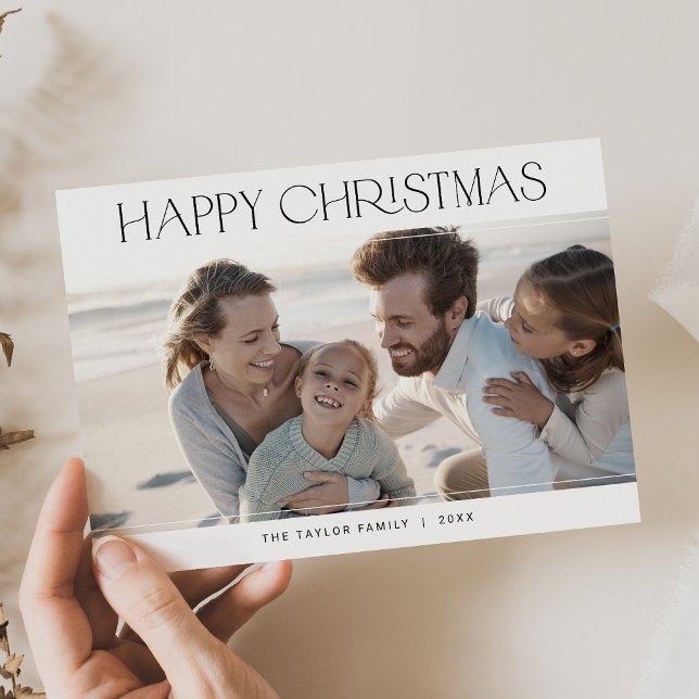 Cartes Pour Fêtes Annuelles CHARLIE Black Modern Family Photo Joyeux Noël (CHARLIE Black Modern Family Photo Happy Christmas Holiday Card)