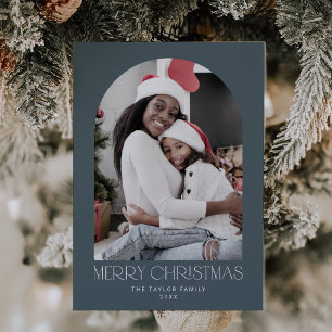 Cartes Pour Fêtes Annuelles CHARLIE Blue Arch Xmas Photo Fun Joyeux Noël
