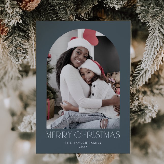 Cartes Pour Fêtes Annuelles CHARLIE Blue Arch Xmas Photo Fun Joyeux Noël (CHARLIE Blue Arch Xmas Photo Fun Merry Christmas Holiday Card)