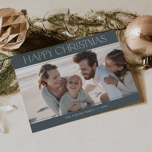 Cartes Pour Fêtes Annuelles CHARLIE Blue Modern Family Photo Joyeux Noël