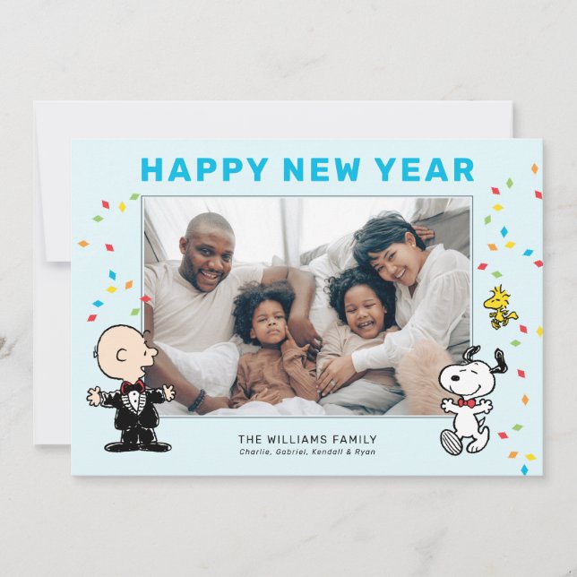 Cartes Pour Fêtes Annuelles Charlie Brown, Snoopy & Woodstock Bonne année (Devant)