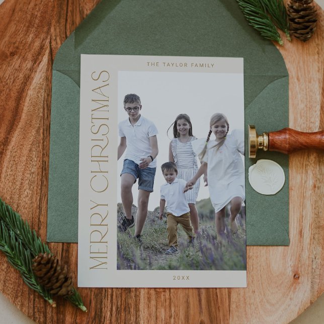 Cartes Pour Fêtes Annuelles CHARLIE Gold Family Photo Boho Joyeux Noël (CHARLIE Gold Family Photo Boho Merry Christmas Holiday Card)