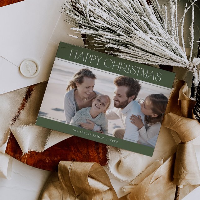 Cartes Pour Fêtes Annuelles CHARLIE Green Modern Family Photo Joyeux Noël (CHARLIE Green Modern Family Photo Happy Christmas Holiday Card)
