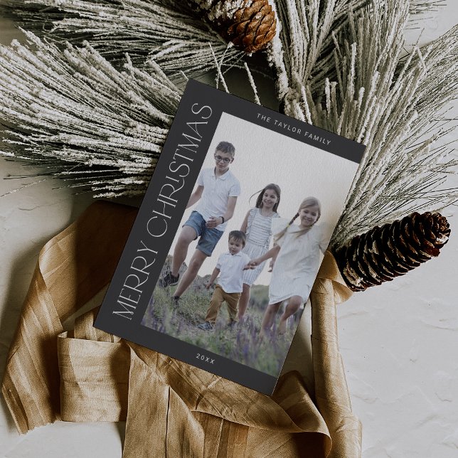 Cartes Pour Fêtes Annuelles CHARLIE Grey Photo de famille Boho Joyeux Noël (CHARLIE Gray Family Photo Boho Merry Christmas Holiday Card)