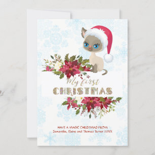 Cartes Pour Fêtes Annuelles Charm Kid My 1Christmas Kitten Père Noël Poinsetti