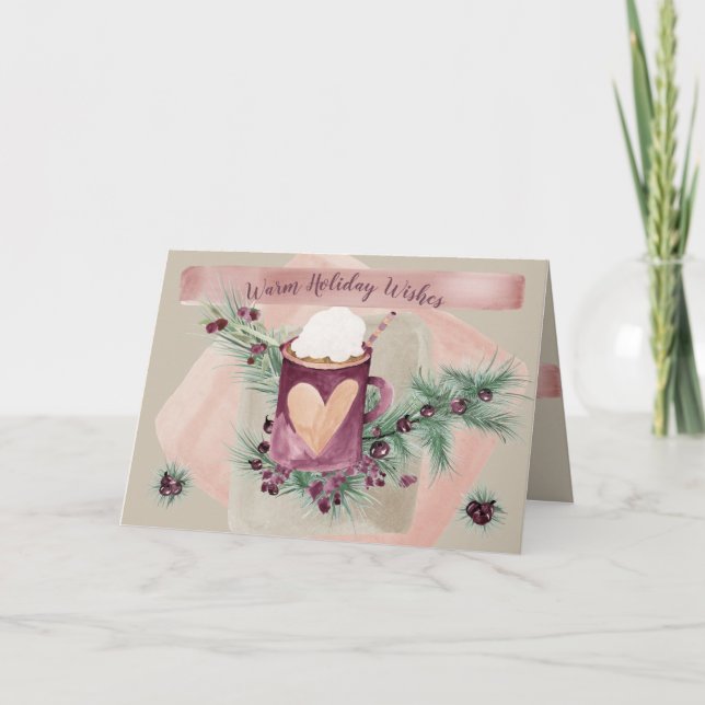 Cartes Pour Fêtes Annuelles Charmant aquarelle de vacances Mug et verdure (Devant)