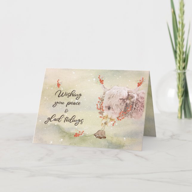 Cartes Pour Fêtes Annuelles Charmant Aquarelle vache de Noël (Devant)