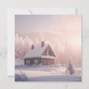 Cartes Pour Fêtes Annuelles Charmant chalet en bois enneigé dans une forêt