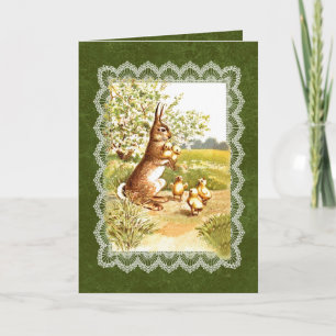 Cartes Pour Fêtes Annuelles Charmant lapin et poussins Vintages de Pâques V07D