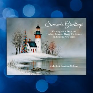 Cartes Pour Fêtes Annuelles Charmant Noël de phare côtier enneigé