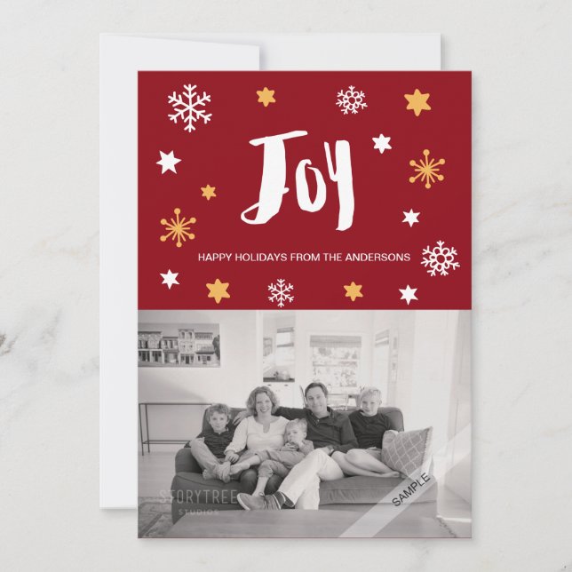 Cartes Pour Fêtes Annuelles Charmante Joie branchée Deep Red Holiday Photo (Devant)