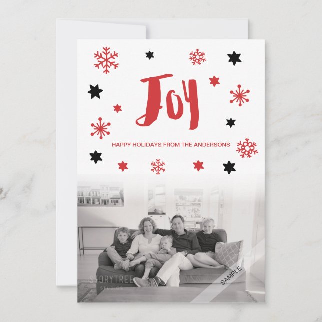 Cartes Pour Fêtes Annuelles Charmante Joie branchée Red Holiday Photo (Devant)