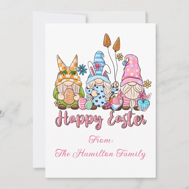 Cartes Pour Fêtes Annuelles Charme des Gnomes de Pâques avec fleurs (Devant)