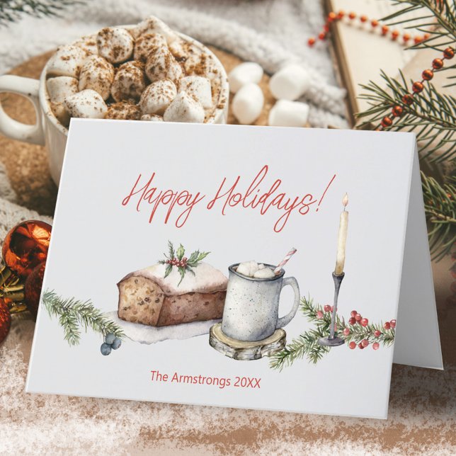 Cartes Pour Fêtes Annuelles Charme Gourmet Fruitcake Noël (Cozy Gourmet Fruitcake Candle Christmas Holiday Card ©Susanne Sachers - Sunny Mind Design 🌞)
