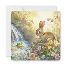 Charming Bunny & Frog Carré à l'aquarelle