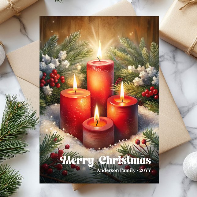 Cartes Pour Fêtes Annuelles Charming Christmas candles classic holly berries (Charming Christmas candles classic holly berries Holiday Card)