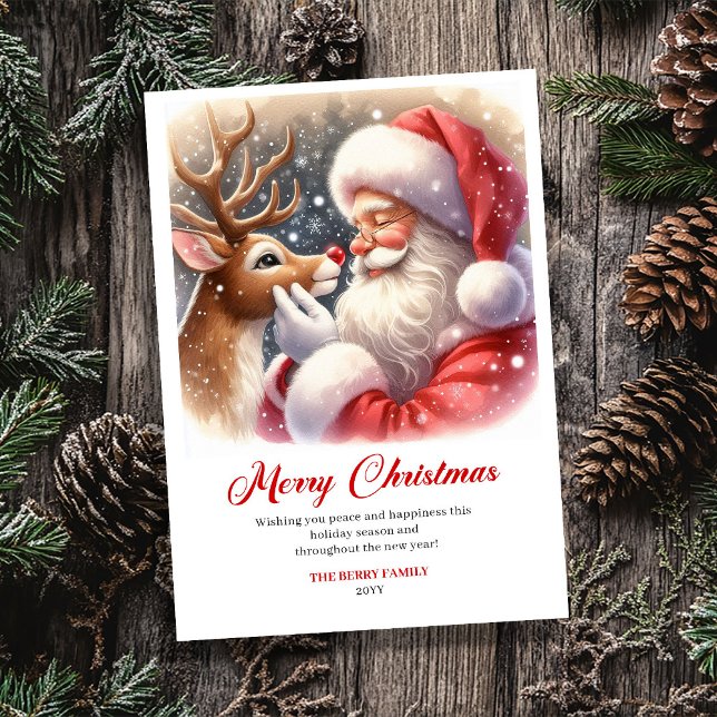 Cartes Pour Fêtes Annuelles Charming Classic Santa and Rudolph Christmas Card (Festive Classic Santa Rudolph Art Christmas Greeting Card)