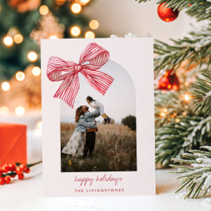 Cartes Pour Fêtes Annuelles Charming Red Candy Stripes Bow & Arche Photo
