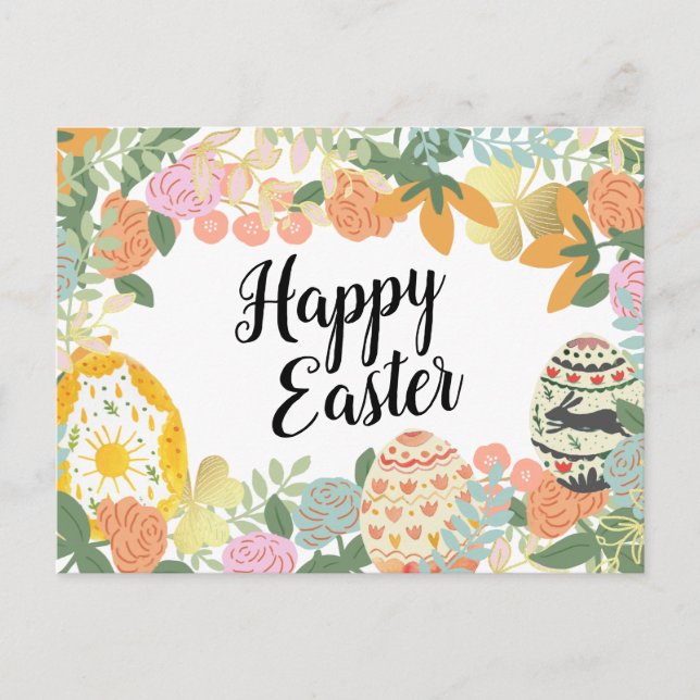 Cartes Pour Fêtes Annuelles Chasse aux oeufs floraux printemps Happy Pâques (Devant)