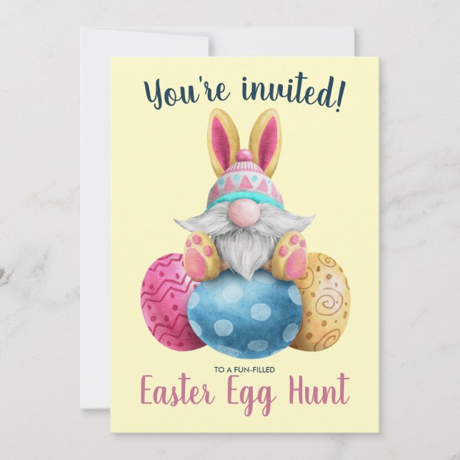 Cartes Pour Fêtes Annuelles Chasse aux oeufs Gnome de Pâques mignonne Invitati (Devant)