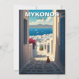 Cartes Pour Fêtes Annuelles Chat à Mykonos Grèce Cyclades Voyage