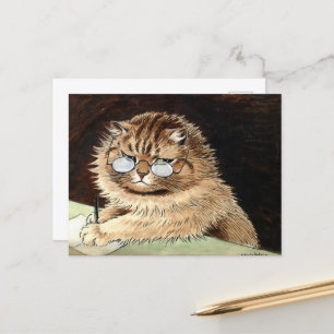 Cartes Pour Fêtes Annuelles Chat au travail avec lunettes de Louis Wain