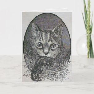 Cartes Pour Fêtes Annuelles Chat avec Chipmunk Victorian Christmas Card