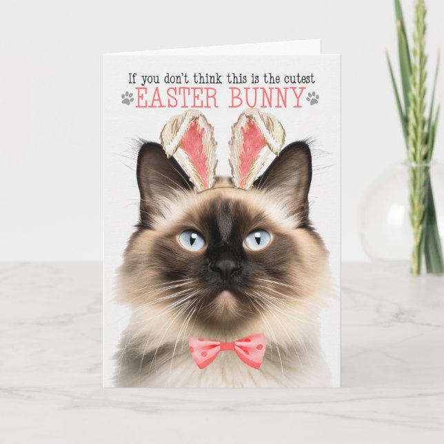 Cartes Pour Fêtes Annuelles Chat balinais à Bunny Oreilles pour Pâques (Devant)